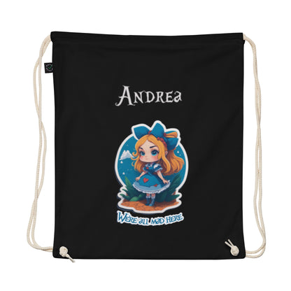 Organic cotton drawstring bag Alice in wonderland