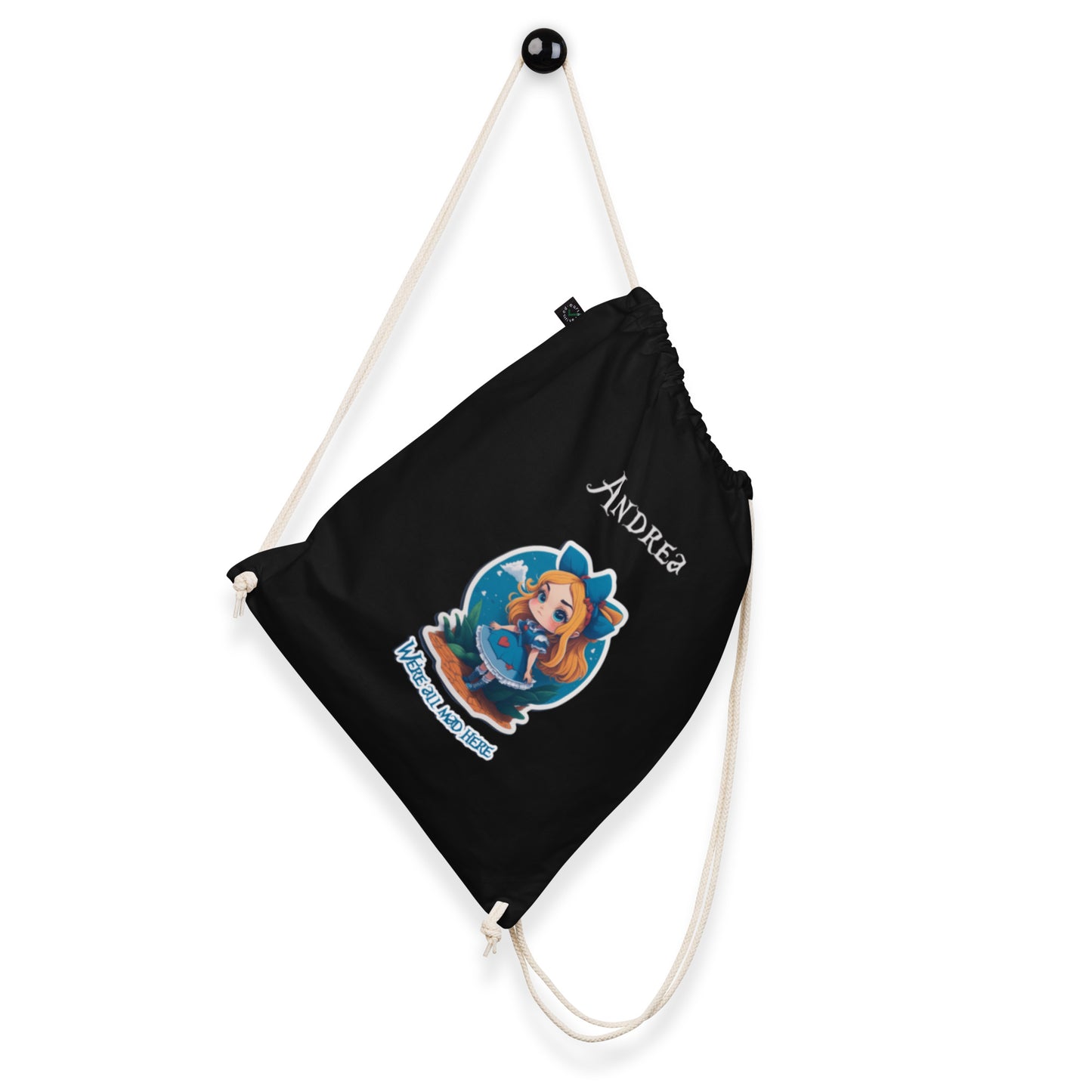 Organic cotton drawstring bag Alice in wonderland