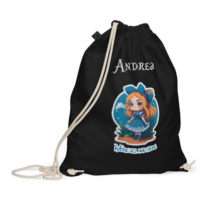 Organic cotton drawstring bag Alice in wonderland