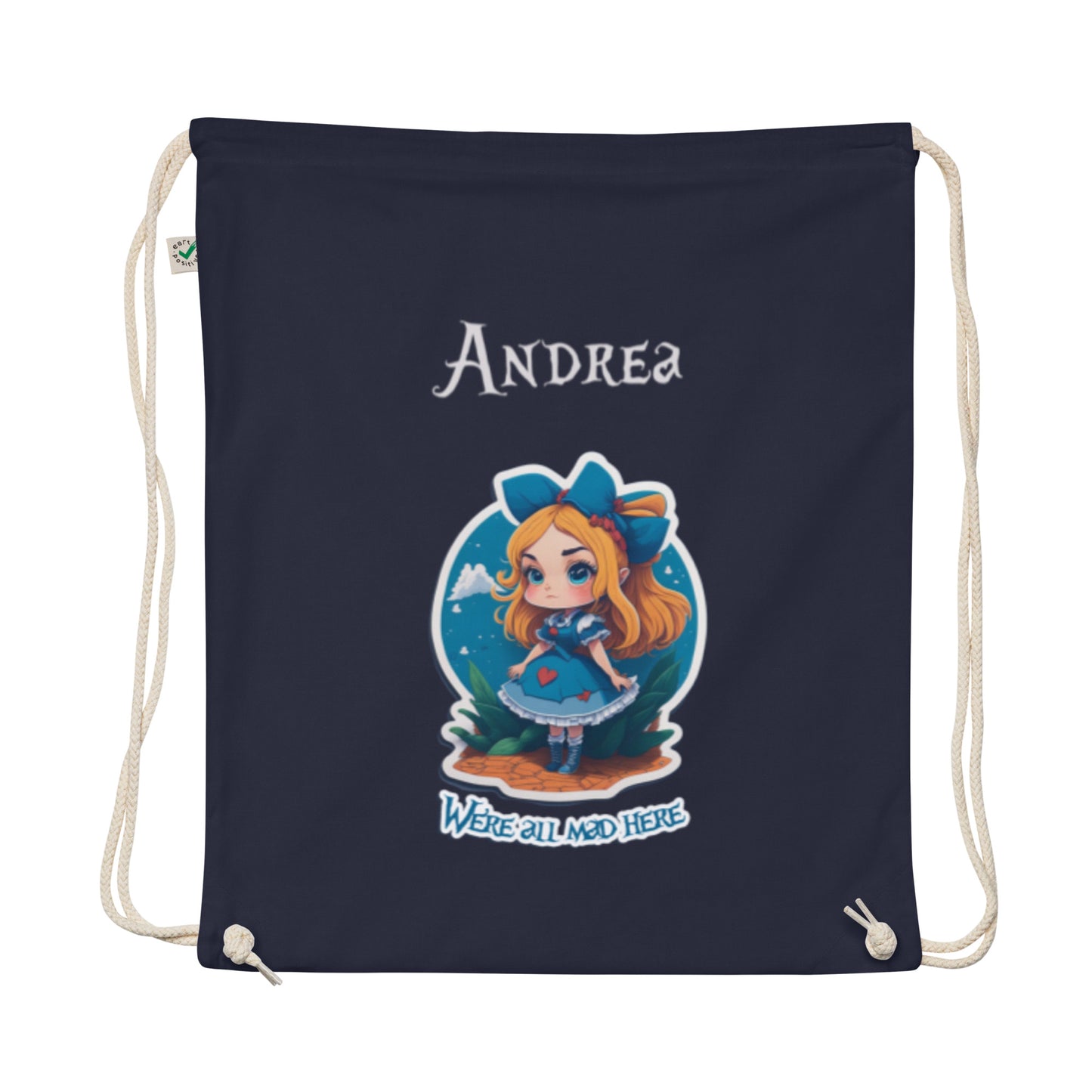 Organic cotton drawstring bag Alice in wonderland