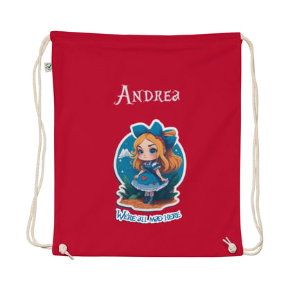 Organic cotton drawstring bag Alice in wonderland