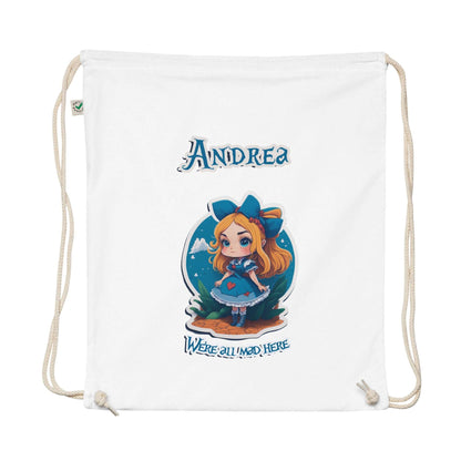 Organic cotton drawstring bag Alice in wonderland