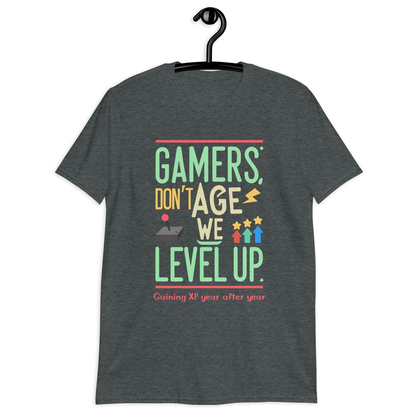 Gamers Don't Age, We Level Up" XP Accumulator T Shirt. Ideal as birthday gift for gamers